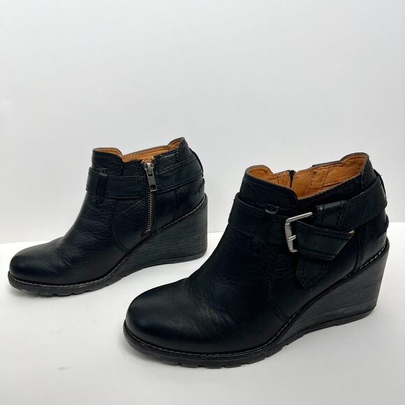 SPERRY Black Leather Zip Wedge Shoes Booties 6.5 - Picture 4 of 9